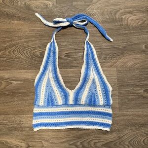hollister striped crochet halter neck crop top